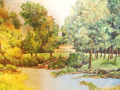 Oil on Canvas Painting of Foliage: Lot Consists of an Unframed Oil on Canvas Painting Depicting a Pond With Trees and Foliage. Signed Laidlow 8/75. Most Likely Arthur Laidlow. In Fair Condition. Approximate Size is 26" Inches Tall