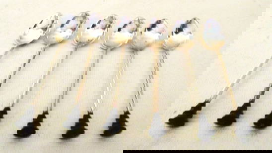 Six Sterling Demitasse Spoons: Lot Consists of 6 Demitasse Spoons. At the End of Each is a Small Plastic Handle. Condition is Good. Approximate Total Weight is 1.50 ozt