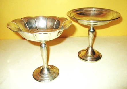 Two Sterling Compotes ( weighted bases): This lot consists of 2 sterling compotes with weighed bases,. Because the bases are weighted, the approx. weight is a guess at 12 ozt The approx. size is 6" inches tall.Diameter across the top