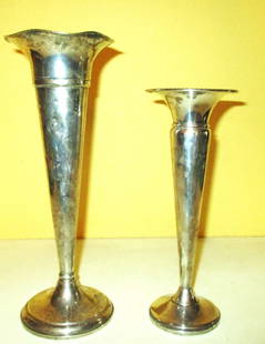 Two Trumpet Form Weighted Sterling Vases: Lot Consists of 2 Weighted Sterling Trumpet Style Vases. They have some minor dents. The Approximate Weight is 12 ozt. The Weight Does Have a Compensation for the Weighted Bases. The Total 
