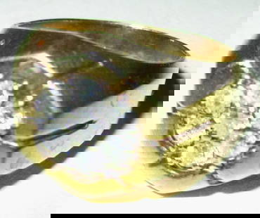 Man's 14K Gold Ring Set With Diamonds: Lot Consists of a Man's 14K Yellow Gold Ring Set With 7 Small Diamonds. Approximate Finger Size is 10 1/2. The Approximate Weight is 8 dwt. In Good Condition. Circa 1940.