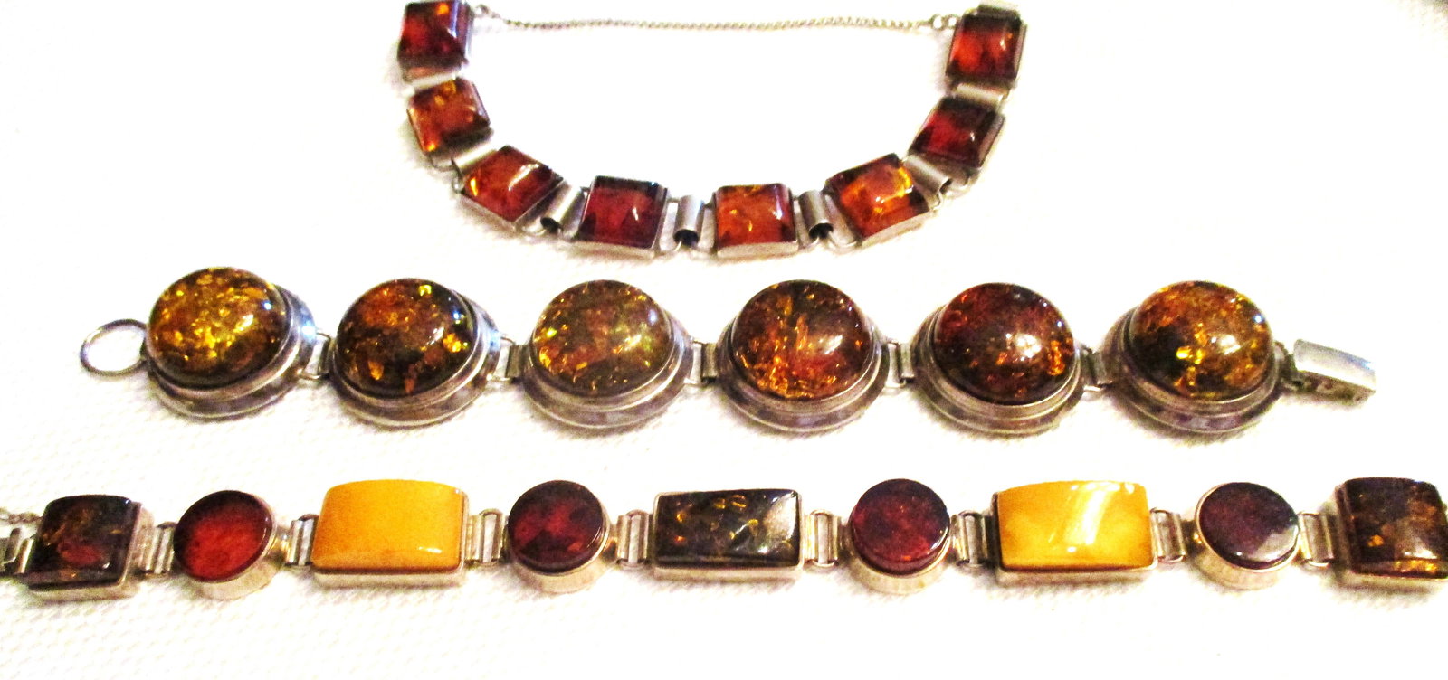 Three Sterling Vintage Bracelets Set w/ Amber (1 of 2)