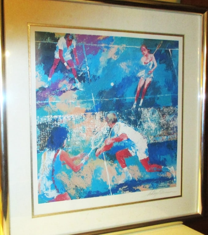 Hand Signed Leroy Nieman Seregraph Poster: Lot Consists of a Leroy Numan Seregraph Poster, Hand Signed by Him. The Approximate Size From End to End of Frame is 29" Inches Tall by 27 1/2" Inches Wide. The Subject is Doubles Playing Tennis. It i