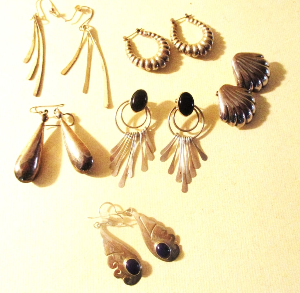 Lot of 6 Pair Vintage Sterling Earrings: Lot Consists of 6 Pair of Vintage Sterling Pierced Earrings, Circa 1970's/80/s Approximate Weight is 1.47ozt. All in Good Condition.