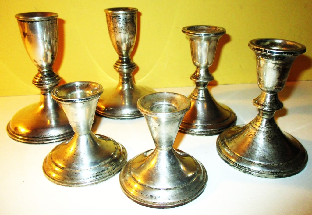 Three Pair Weighted Sterling Candle Holders: Lot Consists of 3 Pair of Weighted Sterling Candle Holders. Since This Lot is Weighted it is not Possible to Get a Real Weight. They are in Good Condition