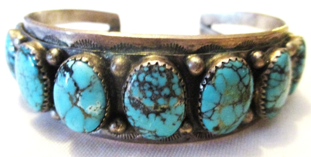 Southwest Silver Navajo Bracelet Set w/Turquoise (1 of 2)