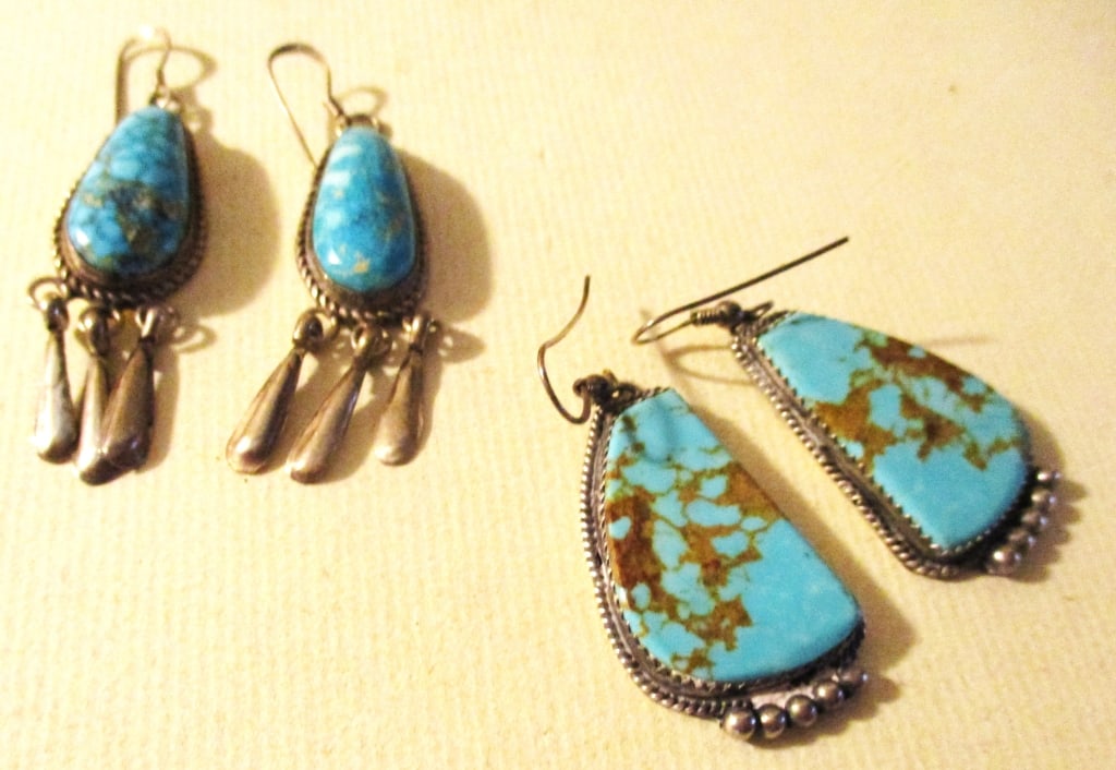 Two Pair Navajo Sterling Earrings w/Turquoise (1 of 1)