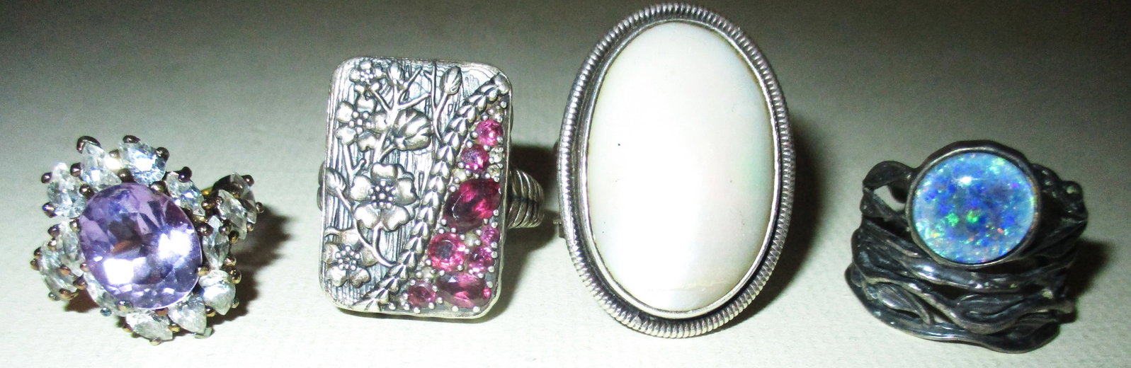 4 Vintage Sterling Rings Set with Stones (1 of 1)