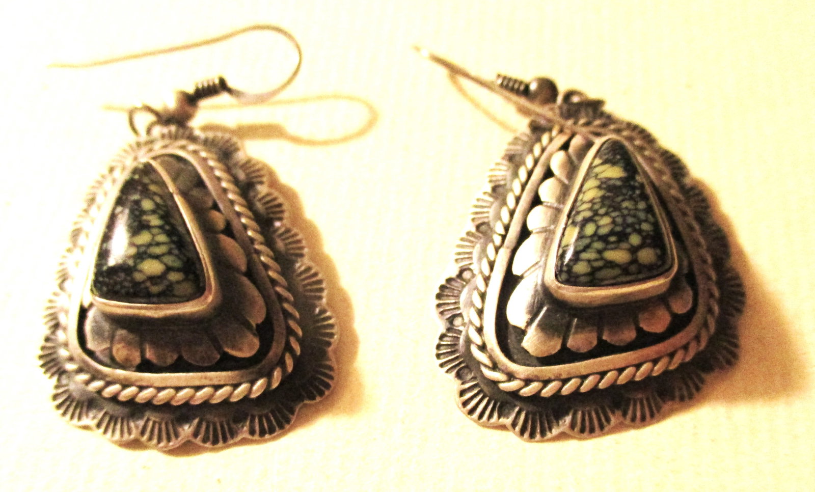 Pr. of Navajo Sterling Earrings set w / Turquoise (1 of 1)
