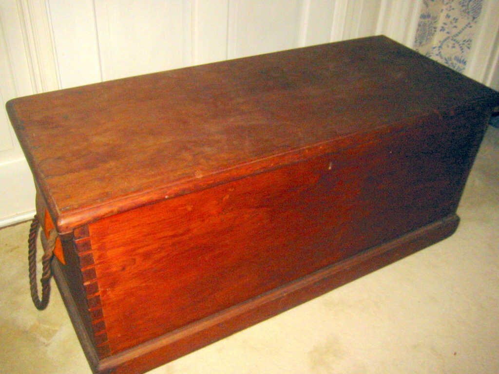 Early Sea Chest with Dovetail and Rope Handle