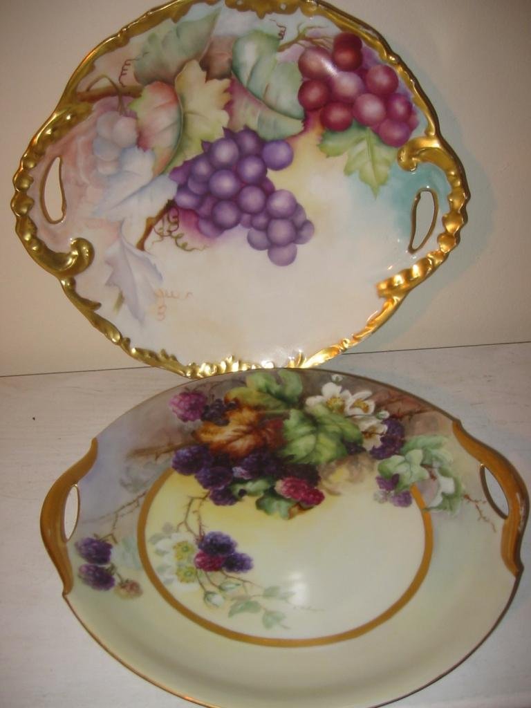 Two Hand Painted Fruit Plates: Two hand painted fruit plates - one labeled Limoges and the other Bavarian in very good condition.