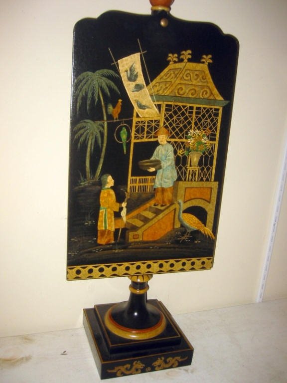 Chinese Lacquered and Painted Table Screen: Chinese Painted and lacquered table screen, Ca. 20th century, 26" tall in good condition.