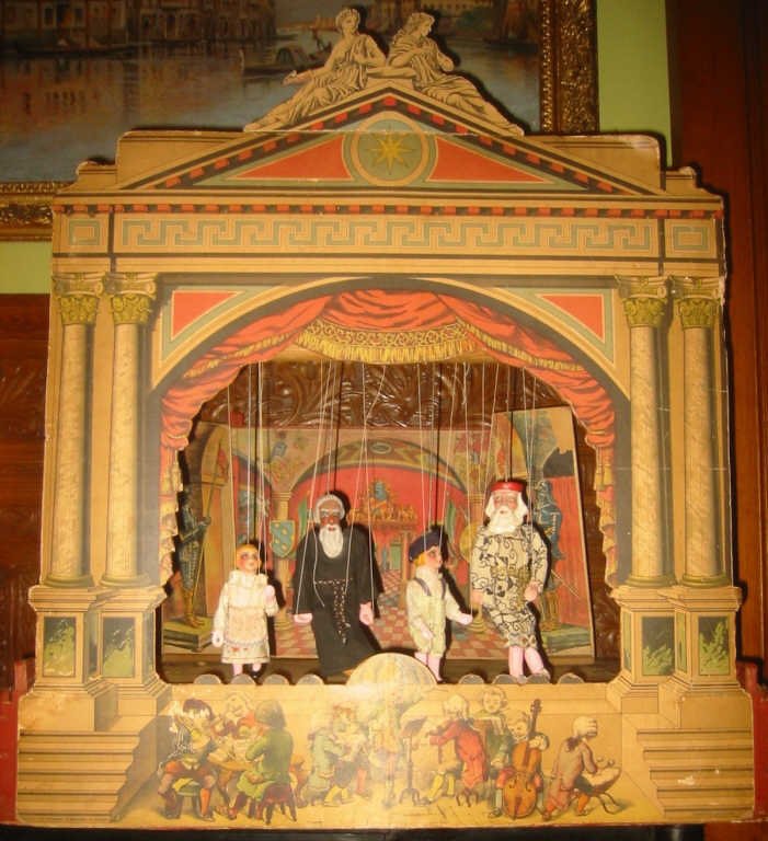 Children's 19th Century Puppet Theatre: German 19th century children's puppet theatre including puppets in good condition.