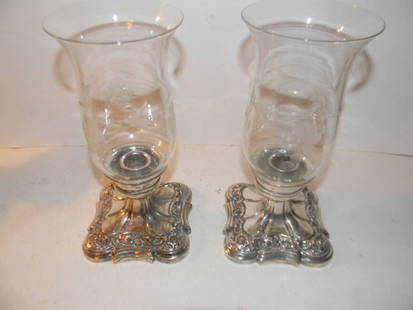 Pair of Victorian Silver Plate Candleholders: Pair of Victorian Silver plate candleholders in good condition. Approx. 9" from base to top of shade.