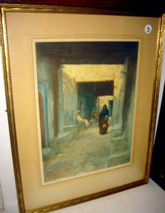 Colored Etching: Colored etching on aquatint signed Esprinberg? End to end of frame measures 24" x 19" in good condition.