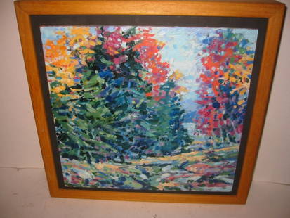 Contemporary Impressionist Painting: Impressionist painting by Robert W. Starkey of P.A. 13 1/2" x 14" end to end of frame. In good condition.