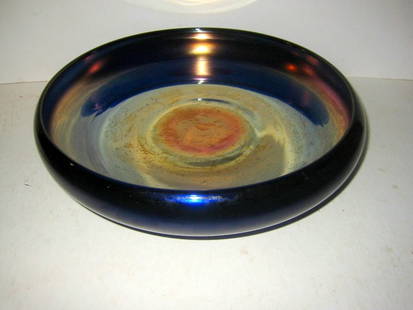 Cobalt Blue Art Glass Bowl: Cobalt blue art glass bowl with iridescent interior in very good condition. Diameter is 9 3/4". Not signed, may be Steuben.