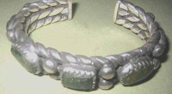 Silver Bracelet Set with Green Turquoise: Silver bracelet set with green turquoise. Not marked, but tested and in good condition.