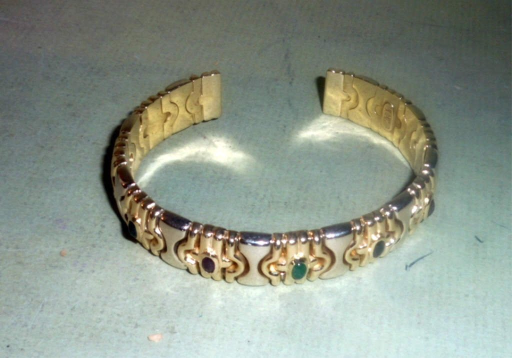 14k 2 Color Gold Bangle w/ Ruby, Emerald, and Onyx (1 of 1)