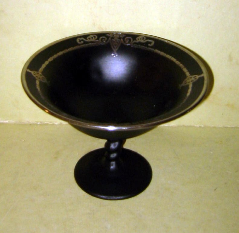 Deco Black Satin Glass and Silver Overlay Compote (1 of 2)