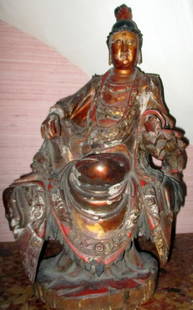 Fine Carved Wood Chinese Buddha: Fine Carved wood Chinese Buddha in seated position. I believe it is 18th century or older. In remarkably good condition; has some minor damage.