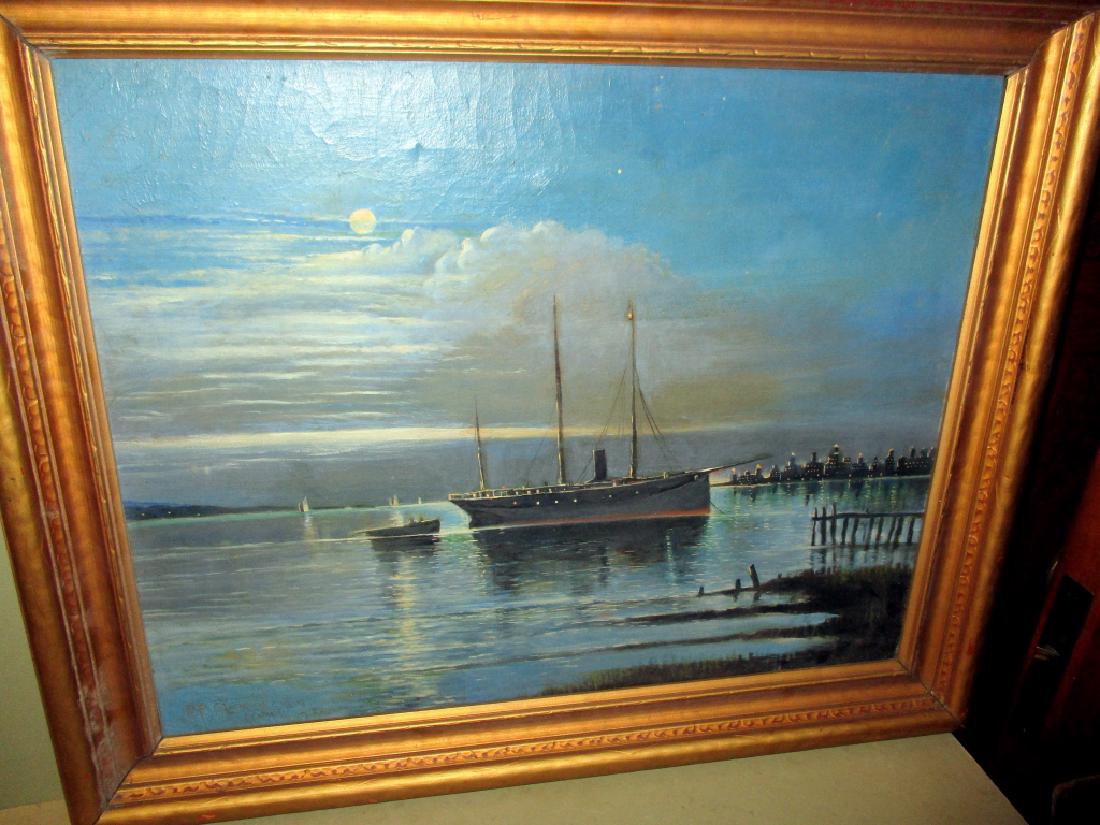 Painting of Ship in Harbor at Night (1 of 1)