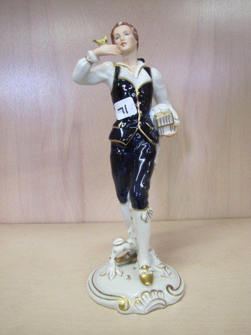 Royal Dux 12' figurine, boy with bird on hand: Royal Dux 12' figurine, boy with bird on hand