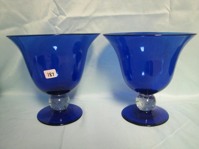 Pair 8 1/4" Pairpoint cobalt vases.: Pair 8 1/4" Pairpoint cobalt vases.