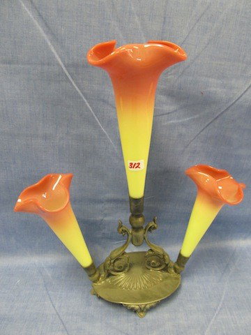 Shiny burmese 3 lily epergne in SP frame Atribb to: Shiny burmese 3 lily epergne in SP frame Atribb to Webb Atribb to Webb