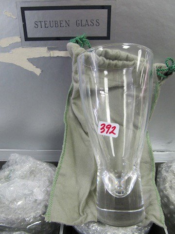 RARE Set of 12 Steuben Pilsner glasses from MArsha: RARE Set of 12 Steuben Pilsner glasses from MArshal Fields in presentation box. each glass in draw string cloth bag. from MArshal Fields in presentation box. each glass in draw string cloth bag.
