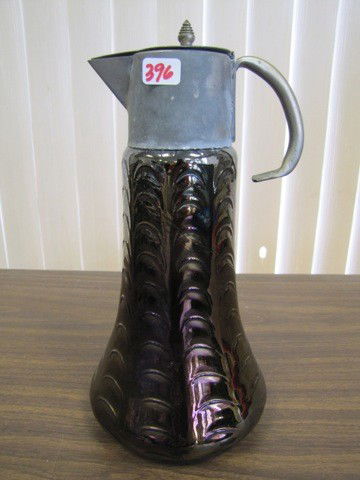 Loetz 10" lidded clarett jug with drapery pattern: Loetz 10" lidded clarett jug with drapery pattern