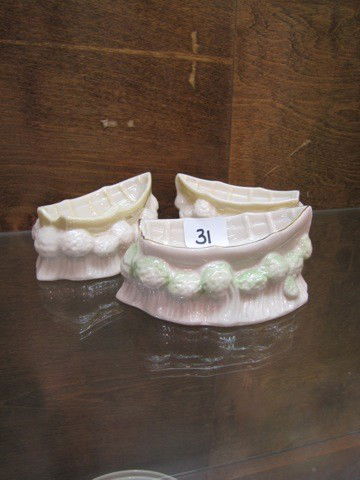 Belleek Salt Boat, MK 5th Green and 2 Salt Boats, M: Belleek Salt Boat, MK 5th Green and 2 Salt Boats, MK 6th Green