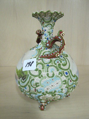 Early Nippon 7" moriage vase w/ mountain scene: Early Nippon 7" moriage vase w/ mountain scene