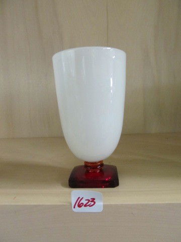 Fenton Moonstone tumbler w/ ruby foot: Fenton Moonstone tumbler w/ ruby foot