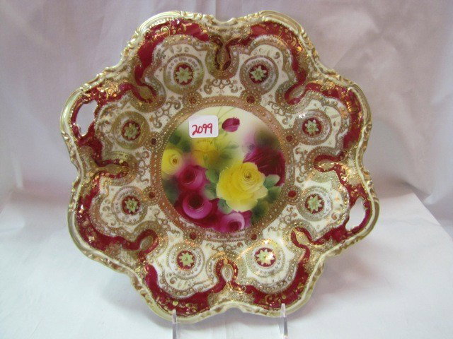 Nippon 10" Floral & Gold cake plate. Maple Leaf M: Nippon 10" Floral & Gold cake plate. Maple Leaf Mark