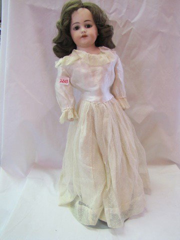 Victorian 21" Porcelin Head Doll Signed S&H, Leat: Victorian 21" Porcelin Head Doll Signed S&H, Leather body