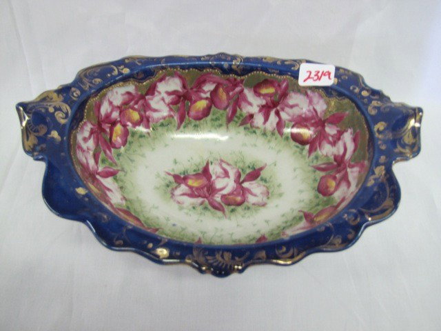 Nippon 9" HP Oval Bowl w/ Orchids: Nippon 9" HP Oval Bowl w/ Orchids