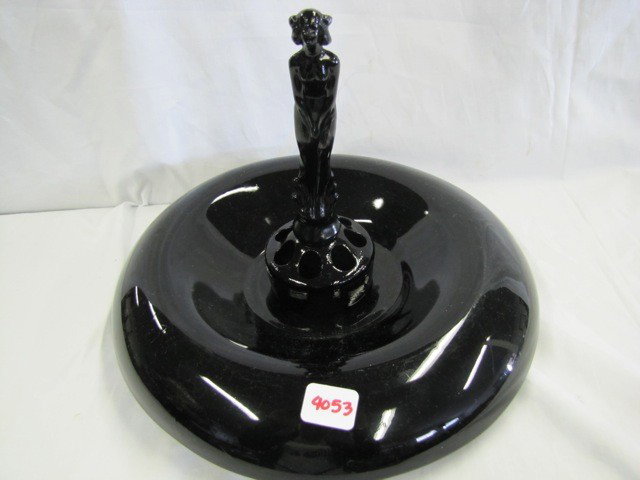 Fenton black Nymph in& frog in centerpiece bowl: Fenton black Nymph in& frog in centerpiece bowl