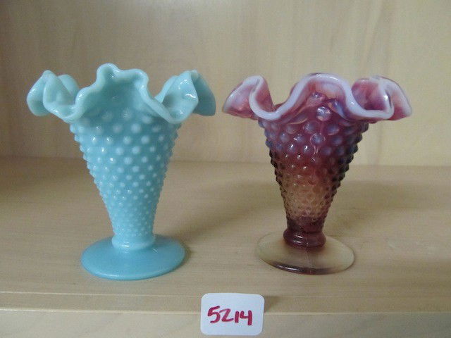 Fenton Hobnail 4" Mini Vases Plum Opal and Pastel: Fenton Hobnail 4" Mini Vases Plum Opal and Pastel Pink