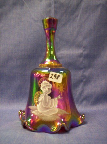 Fenton carnival HP bell w/ angel: Fenton carnival HP bell w/ angel