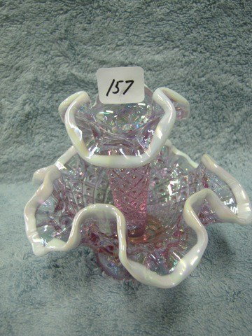 Fenton Empress Rose diamond lace miniature epergne: Fenton Empress Rose diamond lace miniature epergne.