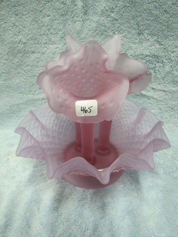 Fenton satin lavender 3-lily diamond lace epergne: Fenton satin lavender 3-lily diamond lace epergne