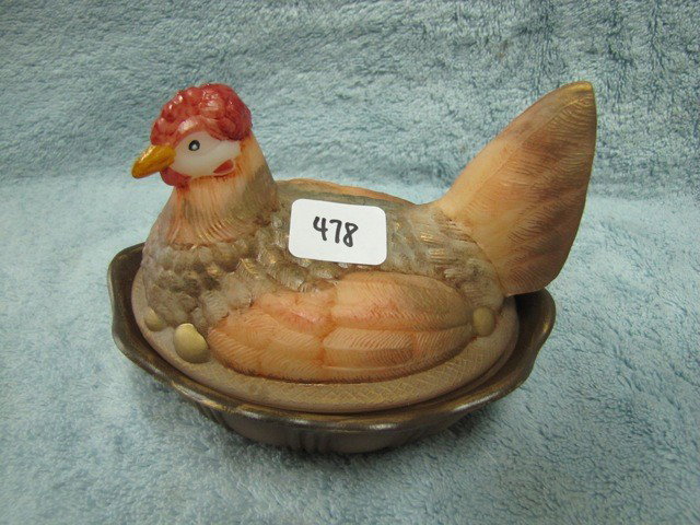 Fenton 5" HP hen on nest folk art collection: Fenton 5" HP hen on nest folk art collection