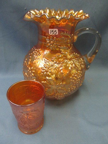 Fenton mari. 7 pc. Floral & Grape water set: Fenton mari. 7 pc. Floral & Grape water set