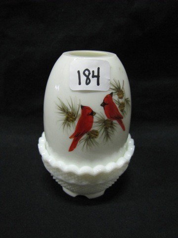 FENTON HP CARDINAL FAIRY LAMP: FENTON HP CARDINAL FAIRY LAMP