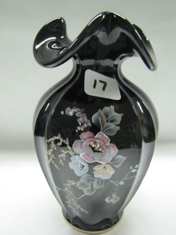 Fenton 7" HP ebony vase: Fenton 7" HP ebony vase