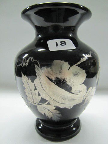 Fenton 6" ebony silver overlayy vase: Fenton 6" ebony silver overlayy vase