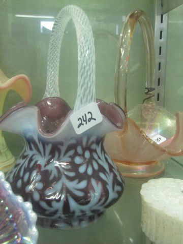 Fenton 7" plum opal daisy & fern basket 1991 conve: Fenton 7" plum opal daisy & fern basket 1991 convention