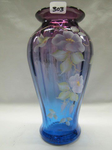 Fenton 9 1/2" HP mulberry vase-Mackey: Fenton 9 1/2" HP mulberry vase-Mackey