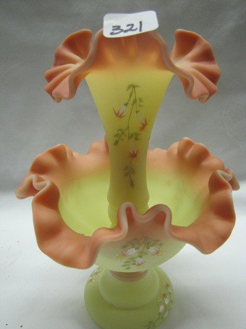 Fenton burmese 10" HP single lily epergne: Fenton burmese 10" HP single lily epergne